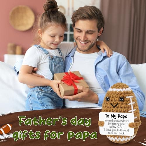 Positive Handmade Crochet Dad Gifts, Funny Small Gift for Dads, I Love You Papa Gift Idea, Unique Football Doll for Bonus Dad BiuNiuring Papa Fathers Christmas Birthday Gifts from Daughter Son Wife B0GDFSDRNZ