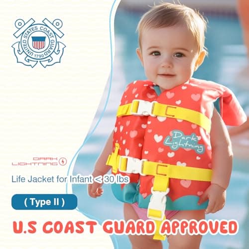 Dark Lightning USCG Approved Infant Life Jacket 0-30 lbs, Toddler Swim Vest and Baby Life Vest for 1-3 Years, 20-30 lbs, Headrest, Leg Strap and Grab Handle