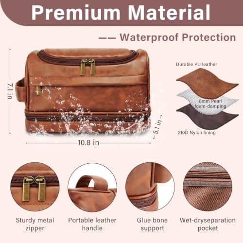 Personalized Toiletry Bag for Men, Custom Toiletries Bag Gifts for Men, Him, Birthday, Anniversary, Graduation, Groomsmen, Dad, Husband, Boyfriend, Leather Engraved Travel Cosmetic Shaving Hygiene Bag B0DZ6SCD7C