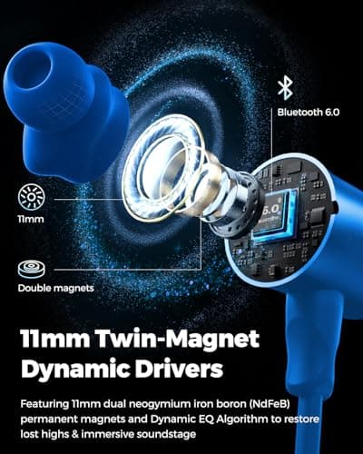 SoundPEATS Q40 HD Sports Neckband Headphones with LDAC Hi-Res Audio & Bluetooth 6.0 Stable Connection, IP67 Waterproof Wireless Earbuds, 20H Playtime for Running Gym, Fast Charge, Dual Pairing