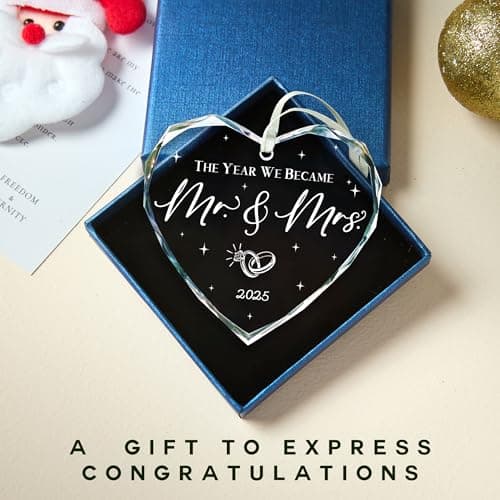 Wedding Gifts, Mr and Mrs Gift,Bridal Shower Gifts,Wedding Gift for Couples 2025, Just Married for Newlywed Couple, Bride,Crystal Glass First Christmas Married Ornament