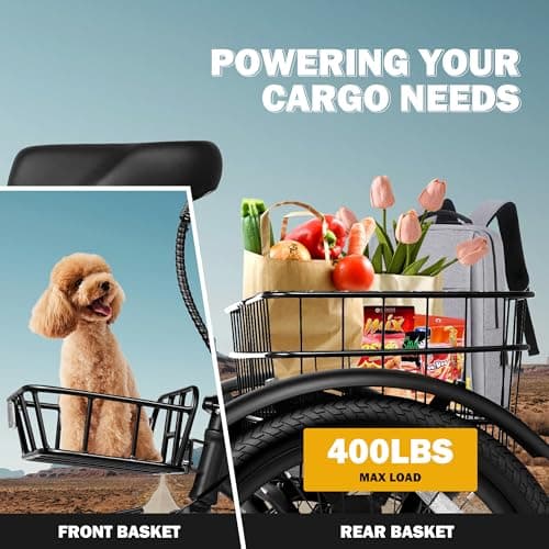 Qlife Triker Electric Bike, Peak 750W/1200W Brushless Motor Folding Trike Ebike, 499Wh Removable Battery, Step-Thru 3 Wheel Electric Bicycle, Up to 55 Miles, 20 Tire Tricycle for Adults