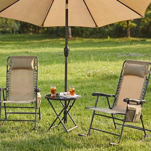 Yaheetech 26in Rocking Chair Outdoor Zero Gravity Folding Chairs Rocking Chairs Foldable Outdoor Reclining Lounge Chair for Outside Lawn with Cupholder/Pillow Ergonomic Design for Rest, Beige