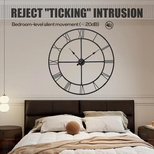 Ohweog Large Wall Clock for Living Room Decor – 32 Inch Silent Non-Ticking Modern Farmhouse Wall Clock, Oversized Decorative Metal Roman Numeral Clock, Black