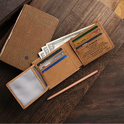 DOPTIKA Minimalist Brown Leather RFID Protected Bi-Fold Wallet for Men, Husbands