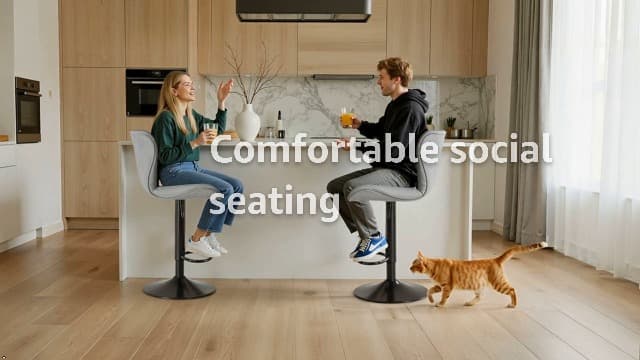 Sweetcrispy Modern Bar Stools Set of 4, Adjustable Faux Leather Upholstered Swivel Bar Stools, Counter Height Bar Chairs with Back for Kitchen Island, Grey