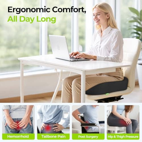 AUVON Ergonomic Donut Pillow Seat Cushion for Hemorrhoid & Tailbone Pain Relief, Thick Memory Foam Chair Cushion with Firm Support for Coccyx, Sciatica, Pressure Sores, Pregnancy, Postpartum Recovery