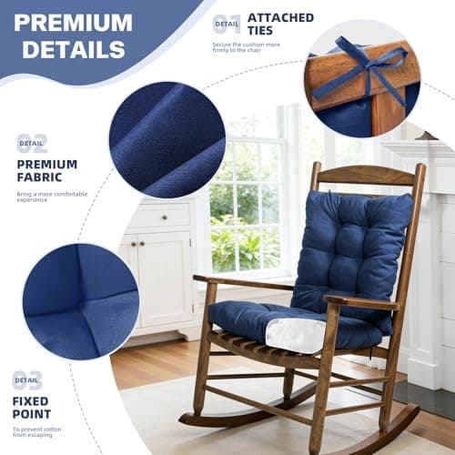 1 Pack Patio Chair Cushion, Rocking Chair Cushion Overstuffed Seat Back Cushion Pad for Outdoor Indoor, Navy Blue