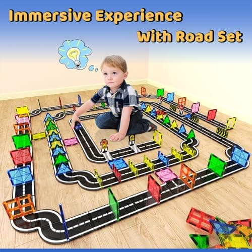 Magnetic Tiles - Road Set, Magnetic Building Blocks, Preschool Montessori Toys Gift for 3+ Year Old Boys and Girls, Sensory Christmas Toys for Kids Aged 3-5 and 4-8, Ideas for Toddler with Autism