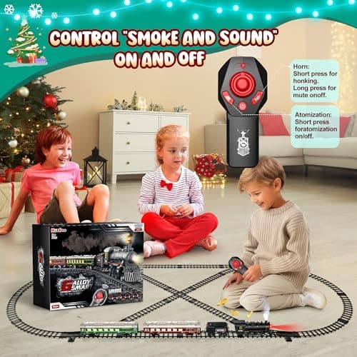 Hot Bee Train Set, Remote Control Train Toys with Luxury Track & Glowing Passenger Carriages, Metal Christmas Tree Train with Smoke, Light and Sound, Toy Train Set for 3 4 5 6 7+ Years Old Boys Gifts