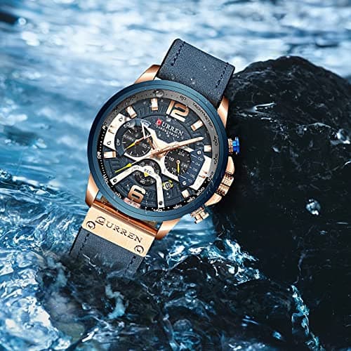 FANMIS Mens Luxury Watches Business Chronograph Dress Waterproof Leather Strap Analog Quartz Wrist Watch