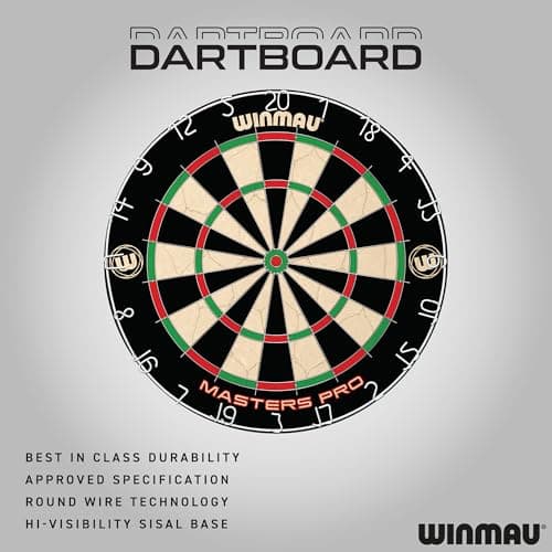 Winmau Darts - Masters Pro Premium Bristle Dartboard Set - Includes Dart Board, Darts, Flights, Shafts and Oche Strip - Professional Steel Tip Darts & Dart Board for Adults