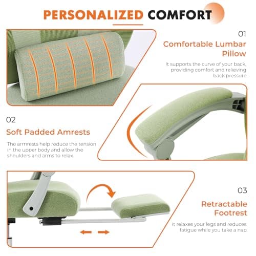 Sweetcrispy Office Computer Desk Chair, Ergonomic High-Back Mesh Rolling Work Swivel Chairs with Wheels, Comfortable Lumbar Support, Comfy Arms for Home, Bedroom, Study, Student, Green