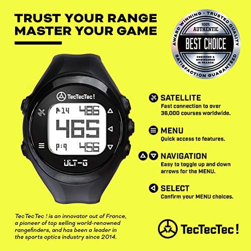 TecTecTec TecTecTec ULT-G Stylish, Lightweight and Multi-Functional Golf GPS Watch, Durable Wrist Band with LCD Display, Worldwide Preloaded Courses - Black