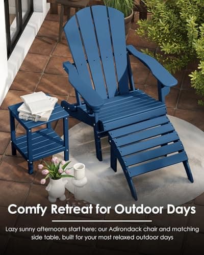 GREENVINES Folding-Adirondack-Chairs-Set-of-6 | w/Cup Holder| HDPE Plastic | All-Weather Patio Fire Pit Chairs | for Outdoor Poolside Deck | Blue