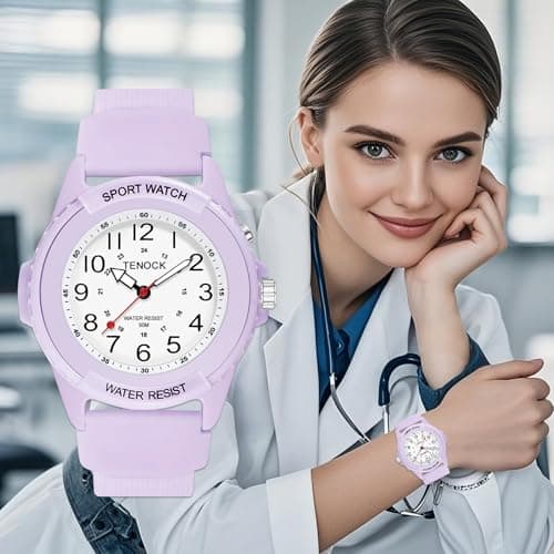 TENOCK Waterproof Nurse Watch for Medical Professionals Students Women Men, Night Light, 12/24 Hour Military Time Easy to Read Dial, Second Hand Watch for Nursing Day Gifts