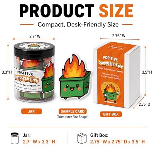 Emotional Supports Dumpster Fire Jar, 60 Positive Affirmation Cards, Dumpster Fire Desk Accessories, Thank You Retirement for Women Men Farewell Going Away Gifts for Coworkers Chaos Coordinator Office B0F898K73X