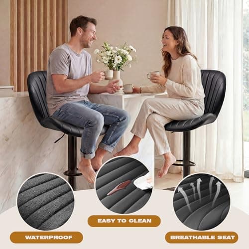 GRUSIGN Bar Stools Set of 2, Modern Swivel Adjustable Bar Chairs, Faux Leather Upholstered Counter Height Bar Stools with Backrest, Comfort Barstools for Kitchen Island, Home Bar, Black