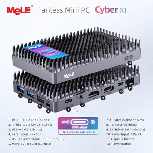 MeLE Fanless Mini PC N150 16GB RAM DDR4 512GB SSD,Win11 Pro Small Micro Desktop Computer Cyber X1,Dual HDMI,Support 4K Triple Display,USB 3.2x3,USB-C,WiFi5 BT5.1,Portable PC on Industrial Business
