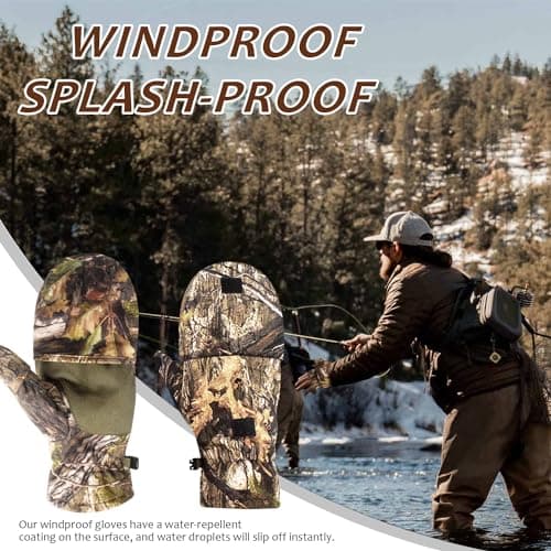 Favuit Camouflage Hunting Gloves Convertible Fingerless Mittens Pro Anti-Slip Windproof Camo Glove Archery Accessories for Hunting Camping Hiking Climbing Outdoors Gear