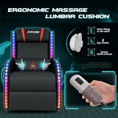 Homall LED Gaming Massage Recliner Chair Racing Style Single Living Room Sofa Comfortable Ergonomic Home Theater Seating(Red)