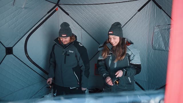 Eskimo QuickFish™ 6HD, Pop-Up Portable Shelter, No-Trip Door, Red/Black, Fully Insulated, Deluxe Ice Anchors, Six Person, Ice Fishing Shelter, 46076