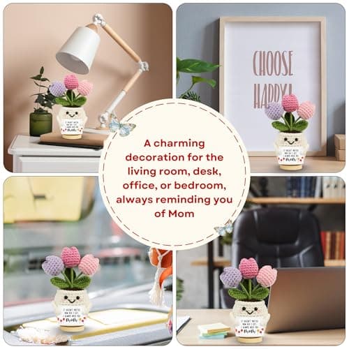 Gifts for Mom from Daughter Son - Cute Christmas, Mothers Day, Birthday Gifts for Moms - 5.51'' x 4.13'' Knitted Positive Tulip Flowers Mom Crochet Doll