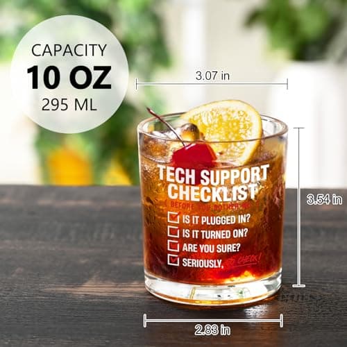 Futtumy Cool Tech Gifts for Men, 10OZ Tech Support Checklist Whiskey Glass, Best Tech Gifts for Men 2025 IT Tech Guys Him Computer Programmers Dad Father Husband Brother Boyfriend, Technology Gift
