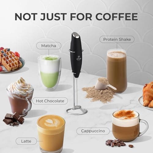 Zulay Kitchen Powerful Milk Frother Wand With Duracell Batteries - Ultra Fast Handheld Drink Mixer - Electric Whisk Foam Maker for Coffee, Lattes, Cappuccino & Matcha - Z1 Motor - Black B09D8T11YS