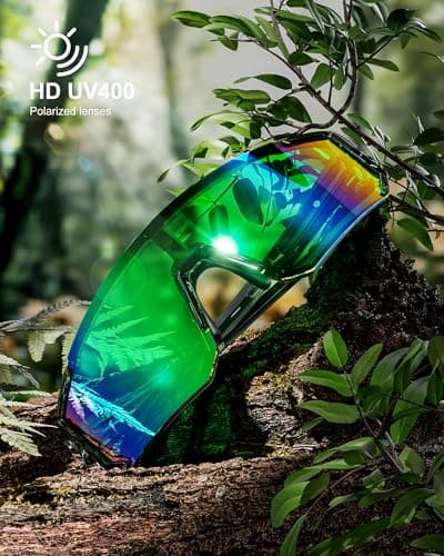 QALLY Polarized Sports Sunglasses for Men, UV400 Protection Mens Sunglasses Wrap Around Sun Glasses for Cycling Running