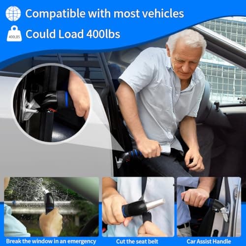 KOUNATSURI Car Door Handle for Elderly Car Assist Support Handle Multifunction Car Door Latch Bar for Seniors and Handicapped(Blue) B0B774BN41