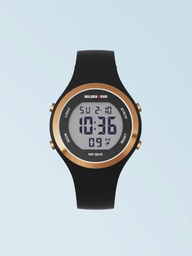 GOLDEN HOUR Waterproof Sport Women's Digital Chronograph Silicone Strap Watch