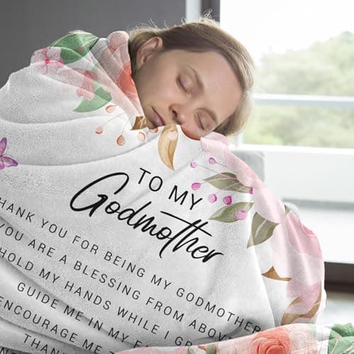 Christmas Godmother Gift Blanket 60"x 50" - God Mother Gifts for Women for Christmas - Xmas Godmother Gifts from Godchild - God Mom Gifts from Godson/Goddaughter - Best Godmom Gifts