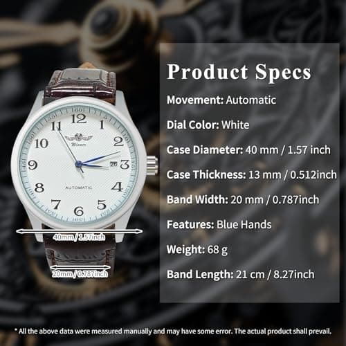 Gute Men's Watch, Mechanical Skeleton Steampunk Automatic Self-Winding Arabic Numeral Blue Hands Brown PU Leather Wrist Watch