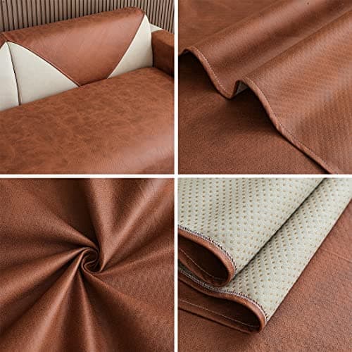vctops Vintage Leather Look Sofa Cover Water Resistant Non-Slip Sectional Couch Cover Sofa Slipcover for Dogs, Children, Pets Furniture Protector (Coffee,43"x63")