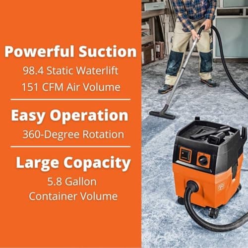 Fein Turbo I HEPA Pro Set Wet/Dry Dust Extractor - 5.8-Gallon Capacity, 151 CFM Suction, Anti-Static System, Quiet 66 dB Operation, Includes HEPA Filter and Accessories - 92037060990