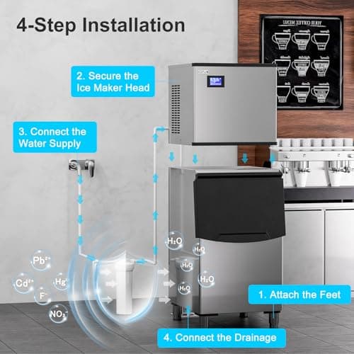 COTLIN Commercial Ice Maker, 550LBS/24H with 350LBS Storage, Commercial Ice Machine with Self-Cleaning, Ice Ready in 5–15 Min, Timing Function, Ice Thickness Adjustment, Stainless Steel, ETL Approval