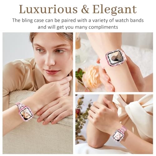 Newlibery Bling Watch Case with HD Screen Protector Women Compatible with Apple Watch 40mm Diamond Protective PC Face Cover Frame Protector for iWatch Series 6/5/4/SE/SE2/SE3 Pink
