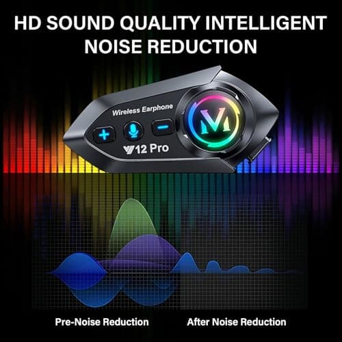 Motorcycle Helmet Bluetooth Headset 2 Way Intercom 550 Yards,HIFI Sound,Noise Cancellation,Music Share,1000mAh,Helmet Speakers Headphones FM,Easy to Connect/Use with Gloves,Waterproof,Voice Assistant