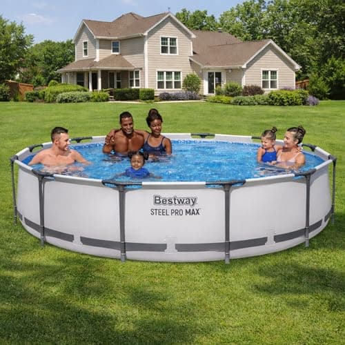 Bestway Steel Pro MAX 12' x 30" Above Ground Pool, Round Metal Frame Outdoor Swimming Pool Set with Filter Pump & Type III A/C Cartridge, Gray