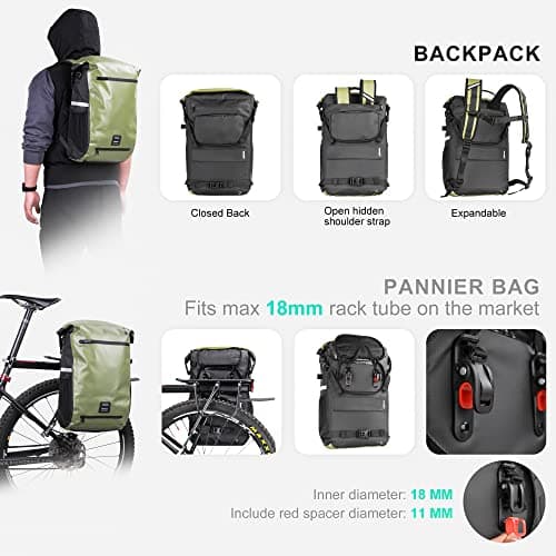 Rhinowalk Bike Pannier Bag Waterproof 22L Bicycle Rear Rack Trunk Bag for Cycling Bicycling Traveling Riding