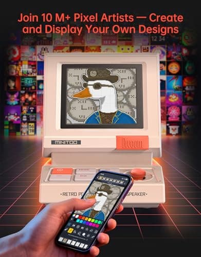 Bluetooth & USB Audio, Alarm/White Noise Clock, Desk Setup Gifts for Gaming Divoom MiniToo Retro PC-Style Computer Speaker, Pixel Screen with DIY Faces B0FRF3XGQ4
