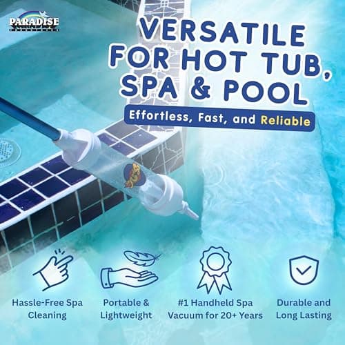 Rola-Chem 6250 Paradise Power Spa Vacuum – Manual Spa Vac for Hot Tub, Pool Stairs & Spas – Cordless Hot Tub Vacuum Cleaner with Telescopic Handle – Powered by Physics
