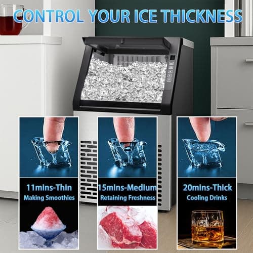 Commercial Ice Machine, 100LBS/Day Stainless Steel Freestanding Large Ice Maker, 36 Cubes in 11Mins, 24H Timer, Self-Cleaning, Ideal for Restaurant, Bars, Home and Offices