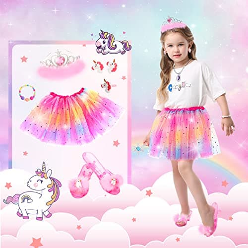 Toddler Dress Up Clothes Shoes Jewelry Set, Princess Costume Include Unicorn Mermaid, Pretend Play for Little Girls Age 3-6 HAMSILY Princess Dress Up for Girl 3 4 5 6 Years Old Birthday Gifts Toys B0B6FTH2HD
