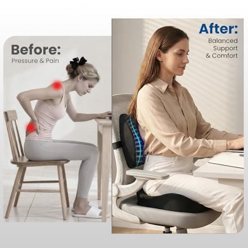 Seat Cushion Lumbar Support Pillow for Office Chair, X Large Memory Foam Chair Cushions for Sciatica Tailbone Pain Relief Coccyx Pad for Wheelchair, Car, Home, Office, Desk