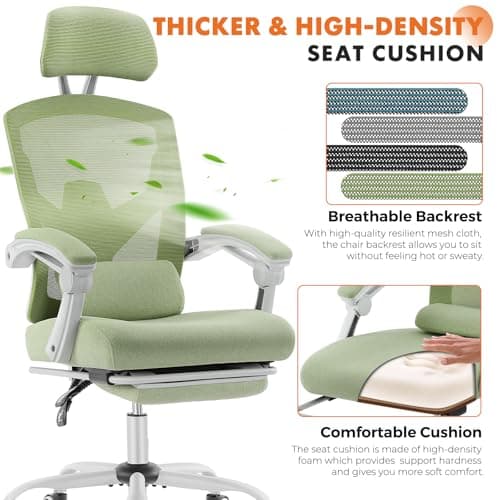 Sweetcrispy Office Computer Desk Chair, Ergonomic High-Back Mesh Rolling Work Swivel Chairs with Wheels, Comfortable Lumbar Support, Comfy Arms for Home, Bedroom, Study, Student, Green