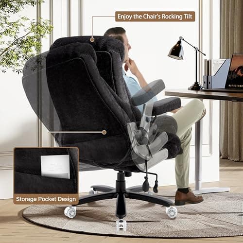 Fabric 700lbs Big and Tall Office Chair, Ergonomic Heavy Duty Executive Cloth Office Chair with 5D Flip Arms & Adjustable Lumbar Support & Dual Rubber Wheel, Large Thick Padded Extra Wide Seat, Black