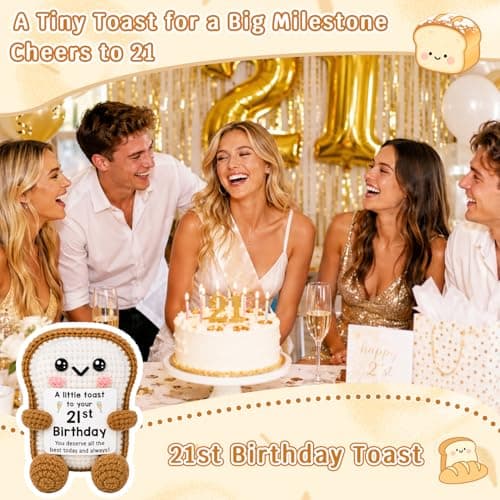 Mini Happy 21st Bday Party Gift for Girls Daughter Bestie Sister Friend Woman, Handmade Crochet Present for Celebration 21st Birthday Toast Gifts Decorations for Him Her, 21 Years Old Gift Ideas B0GX1XVW5S