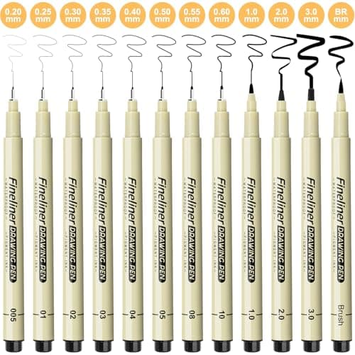 Micro Fineliner Black Drawing Pens,12 Waterproof Watercolor Painting Art Supplies Adults Anime Gifts Artist Fine Line Marker Archival Ink Micron Set Sketch Outline Manga Sketching Zentangle Teen Stuff